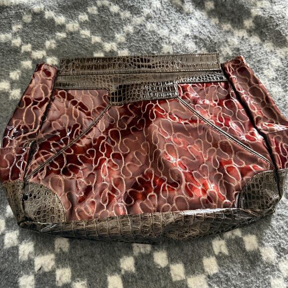 Miche Bag Drew Shell Purse Cover Brown Embossed Faux Leather 2010 Handbag Large - Picture 5 of 7